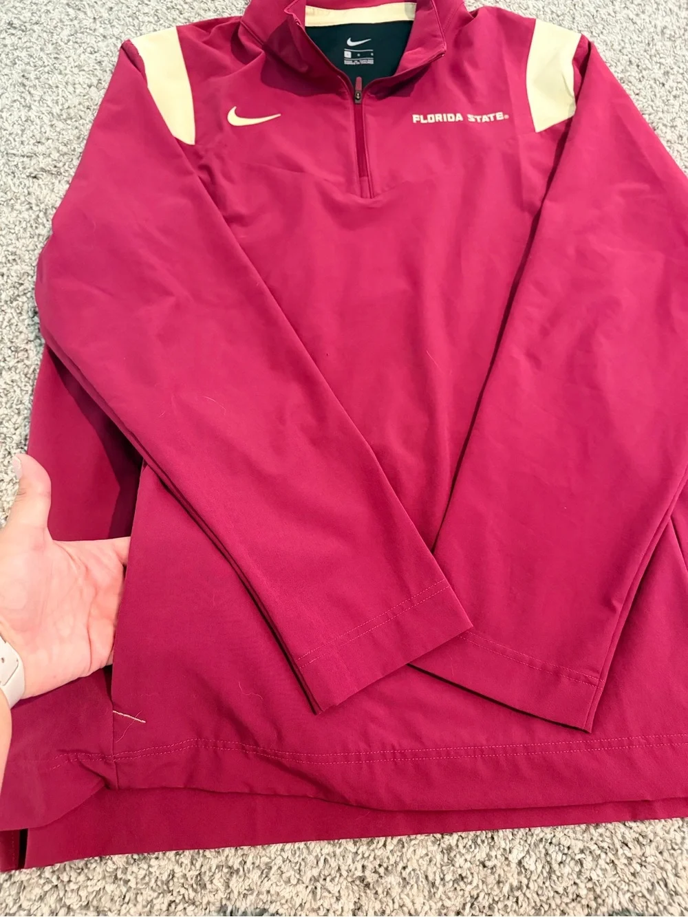 Nike Garnet Quarter-Zip Pullover with Cream Shoulder Panels - Florida State
